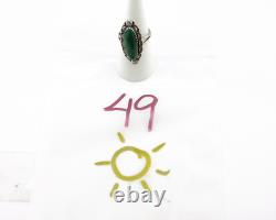 Bague Navajo en argent 925 avec malachite naturelle, artiste amérindien signée H C. années 80
