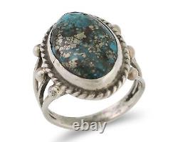 Bague Navajo en argent 925 avec turquoise Morenci, artiste amérindien, années 80.