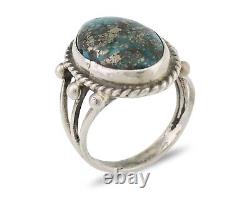 Bague Navajo en argent 925 avec turquoise Morenci, artiste amérindien, années 80.