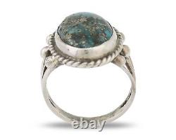 Bague Navajo en argent 925 avec turquoise Morenci, artiste amérindien, années 80.