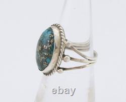 Bague Navajo en argent 925 avec turquoise Morenci, artiste amérindien, années 80.