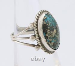 Bague Navajo en argent 925 avec turquoise Morenci, artiste amérindien, années 80.