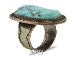 Bague Navajo en argent 925 avec turquoise Morenci, artiste amérindien des années 80