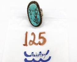 Bague Navajo en argent 925 avec turquoise Morenci, artiste amérindien des années 80