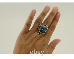 Bague Navajo en argent 925 avec turquoise bleu en toile d'araignée, artiste amérindien, années 80