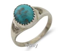 Bague Navajo en argent 925 avec turquoise bleue naturelle, artiste amérindien, années 80