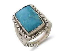 Bague Navajo en argent 925 avec turquoise bleue naturelle, artiste amérindien, années 80