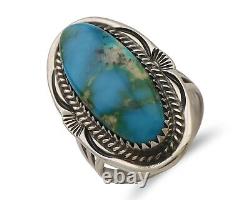 Bague Navajo en argent 925 avec turquoise bleue naturelle, artiste amérindien, années 80