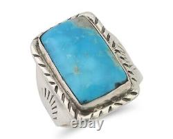 Bague Navajo en argent 925 avec turquoise bleue naturelle, artiste amérindien, années 80