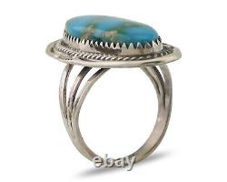 Bague Navajo en argent 925 avec turquoise bleue naturelle, artiste amérindien, années 80