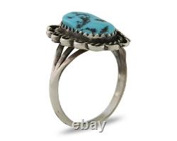 Bague Navajo en argent 925 avec turquoise bleue naturelle, artiste amérindien, années 80