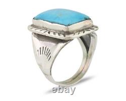 Bague Navajo en argent 925 avec turquoise bleue naturelle, artiste amérindien, années 80