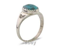 Bague Navajo en argent 925 avec turquoise bleue naturelle, artiste amérindien, années 80