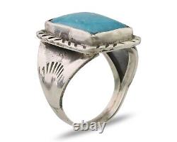 Bague Navajo en argent 925 avec turquoise bleue naturelle, artiste amérindien, années 80