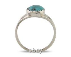 Bague Navajo en argent 925 avec turquoise bleue naturelle, artiste amérindien, années 80