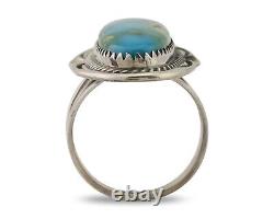 Bague Navajo en argent 925 avec turquoise bleue naturelle, artiste amérindien, années 80