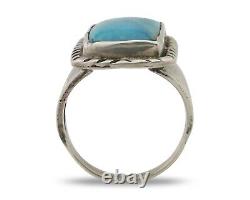 Bague Navajo en argent 925 avec turquoise bleue naturelle, artiste amérindien, années 80