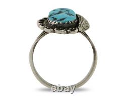 Bague Navajo en argent 925 avec turquoise bleue naturelle, artiste amérindien, années 80