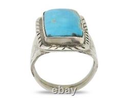 Bague Navajo en argent 925 avec turquoise bleue naturelle, artiste amérindien, années 80