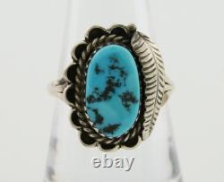 Bague Navajo en argent 925 avec turquoise bleue naturelle, artiste amérindien, années 80