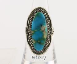Bague Navajo en argent 925 avec turquoise bleue naturelle, artiste amérindien, années 80