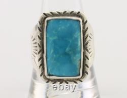 Bague Navajo en argent 925 avec turquoise bleue naturelle, artiste amérindien, années 80
