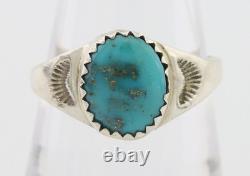 Bague Navajo en argent 925 avec turquoise bleue naturelle, artiste amérindien, années 80