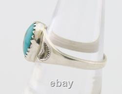 Bague Navajo en argent 925 avec turquoise bleue naturelle, artiste amérindien, années 80