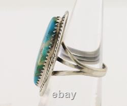 Bague Navajo en argent 925 avec turquoise bleue naturelle, artiste amérindien, années 80