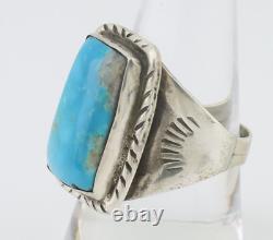 Bague Navajo en argent 925 avec turquoise bleue naturelle, artiste amérindien, années 80