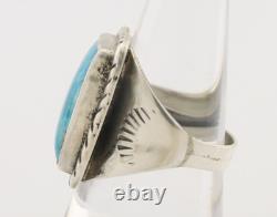 Bague Navajo en argent 925 avec turquoise bleue naturelle, artiste amérindien, années 80