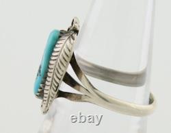 Bague Navajo en argent 925 avec turquoise bleue naturelle, artiste amérindien, années 80