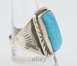 Bague Navajo en argent 925 avec turquoise bleue naturelle, artiste amérindien, années 80