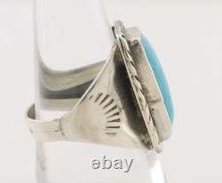 Bague Navajo en argent 925 avec turquoise bleue naturelle, artiste amérindien, années 80
