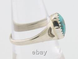 Bague Navajo en argent 925 avec turquoise bleue naturelle, artiste amérindien, années 80