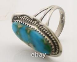 Bague Navajo en argent 925 avec turquoise bleue naturelle, artiste amérindien, années 80