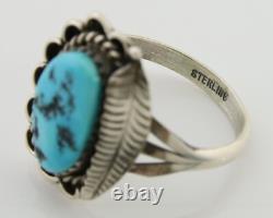 Bague Navajo en argent 925 avec turquoise bleue naturelle, artiste amérindien, années 80