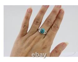Bague Navajo en argent 925 avec turquoise bleue naturelle, artiste amérindien, années 80
