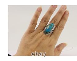 Bague Navajo en argent 925 avec turquoise bleue naturelle, artiste amérindien, années 80