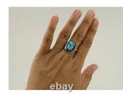 Bague Navajo en argent 925 avec turquoise bleue naturelle, artiste amérindien, années 80