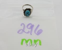 Bague Navajo en argent 925 avec turquoise bleue naturelle, artiste amérindien, années 80