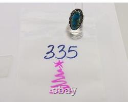 Bague Navajo en argent 925 avec turquoise bleue naturelle, artiste amérindien, années 80