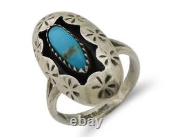Bague Navajo en argent 925 avec turquoise bleue naturelle, artiste amérindien des années 80