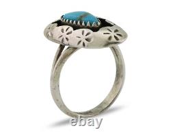 Bague Navajo en argent 925 avec turquoise bleue naturelle, artiste amérindien des années 80