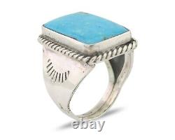 Bague Navajo en argent 925 avec turquoise bleue naturelle, artiste amérindien des années 80