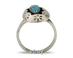Bague Navajo en argent 925 avec turquoise bleue naturelle, artiste amérindien des années 80