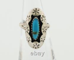 Bague Navajo en argent 925 avec turquoise bleue naturelle, artiste amérindien des années 80
