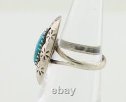 Bague Navajo en argent 925 avec turquoise bleue naturelle, artiste amérindien des années 80