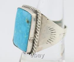 Bague Navajo en argent 925 avec turquoise bleue naturelle, artiste amérindien des années 80