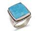 Bague Navajo En Argent 925 Avec Turquoise Bleue Naturelle De L'artiste Amérindien C. Des Années 80
